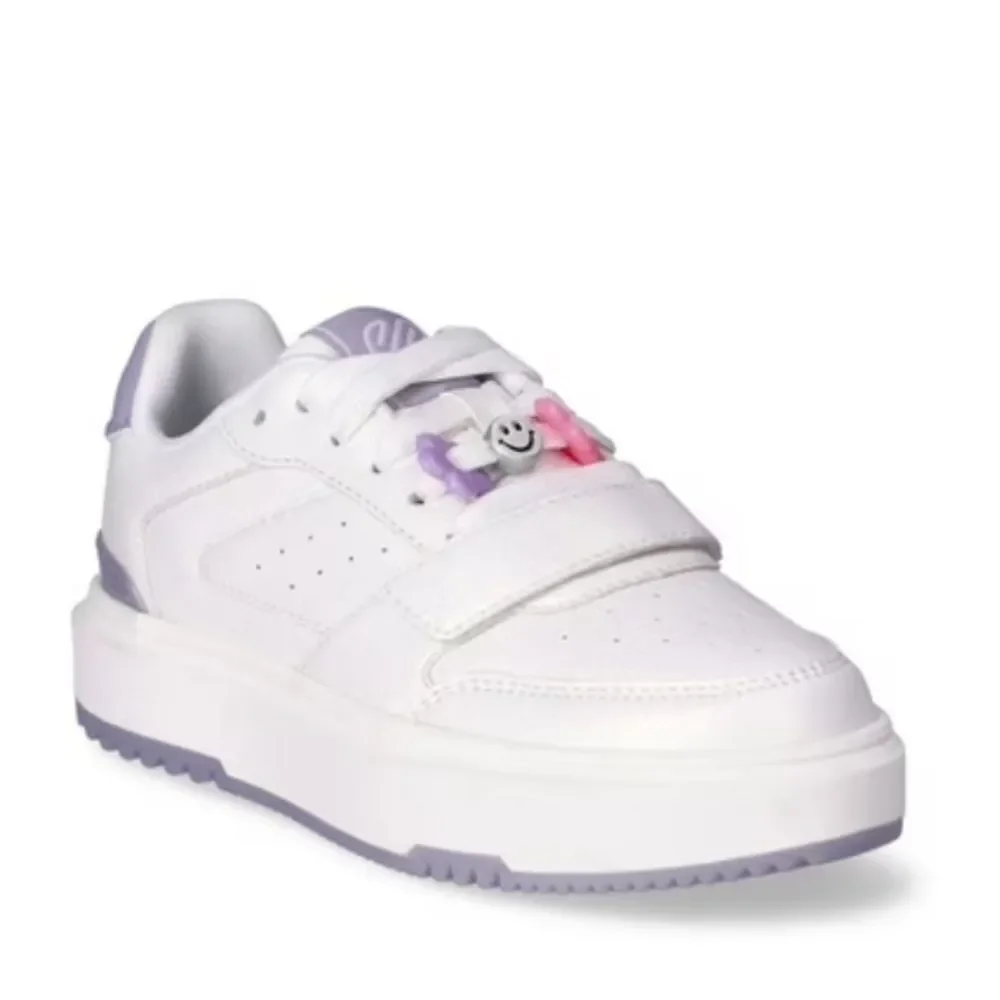 Justice Sport Girls' Beaded Low Court Sneakers, Pearl White, Sz 3